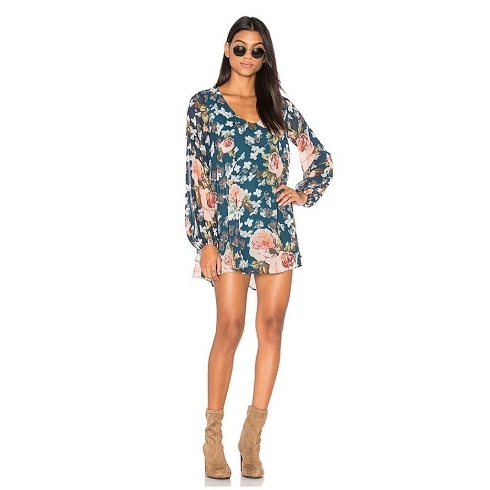 Show Me Your Mumu Donna Michelle Floral Tunic Mini Dress Small Keyhole Back